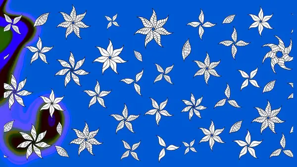 Mavi renkli çiçekler. Çizim çiçek deseni duvar kâğıdı olarak kullanılabilir. Raster illüstrasyonu.