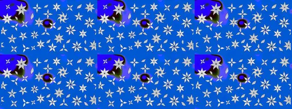 Tropik çiçek desenleri. Raster illüstrasyonu. Mavi renkte çiçekler.