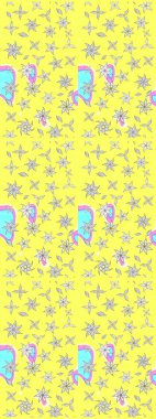 Çiçek desenli çizim. Sarı renkli çiçekler. Raster illüstrasyonu. Asya tekstil tarzında. Raster illüstrasyonu.