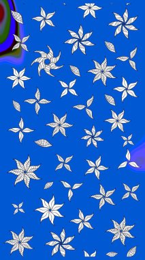 Mavi renkli çiçekler. Raster illüstrasyonu. Çiçek desenli çizim. Asya tekstil tarzında. Raster illüstrasyonu.