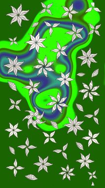 Yeşil renkli etnik çiçeklerle süslenmiş zarif bir eskiz şekli. Raster Çiçek İllüstrasyon Şirin Tekstil.