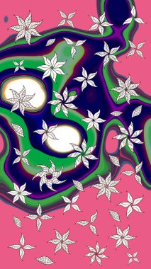 Şirin çiçek elementleri. Robot resim. Raster illüstrasyonu. Pembe renkte çiçekler.