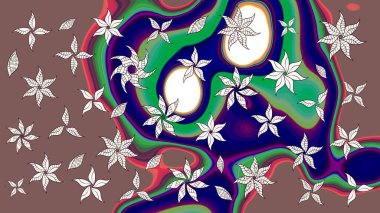 Çiçekli karalama şeklinde Raster çiçek deseni. Kahverengi renkli çiçekler. Yumuşak, bahar çiçekli arka plan.