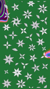 Çiçek desenli eskiz, darbeler, sıçramalar, yaz çiçekleri. Yeşil renkli çiçekler. Raster illüstrasyonu.