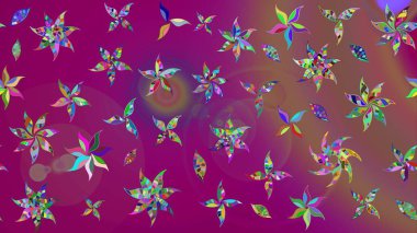 Raster illüstrasyonu. Yumuşak, bahar çiçekleri mor renklerde. Raster çiçekleri klasik tarzda çizilmiş. Çiçekli yumuşak çizim deseni.