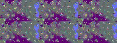 Çiçeksel fantezi tasarımı ve parlak bir arka plan çizimi. Düz Çiçek Elementleri Tasarımı. Renkli Bahar Teması çizim şablonu.