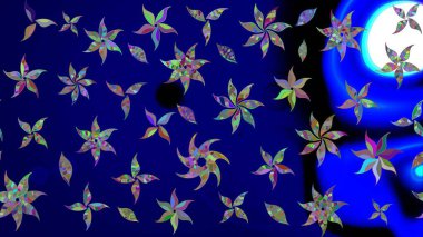 Gömlek baskısı için çiçek boyası. Çiçek desenli eskiz. Mavi renkte çiçekler.