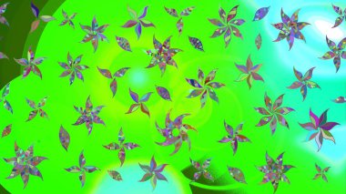 Yeşil renkli şirin çiçek deseni. Raster Modaya uygun kumaş deseni. Renkli Bahar Teması eskiz kalıbı. Düz Çiçek Elementleri Tasarımı.