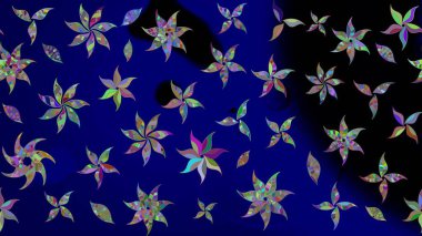 Mavi renklerde. 3D çiçekler, eskiz. Raster illüstrasyonu.