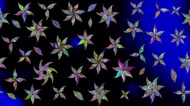 Raster illüstrasyonu. Siyah renkli çiçekler. Çiçekli çiçek deseni, suluboya. Renkli Bahar Teması eskiz kalıbı. Düz Çiçek Elementleri Tasarımı.