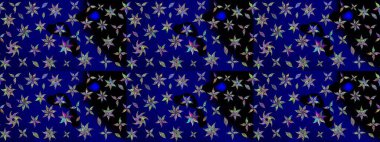 Yumuşak, mavi renkte bahar çiçekleri. Raster illüstrasyonu. Çiçek ve yapraklı karalama şeklinde Raster çiçek deseni.