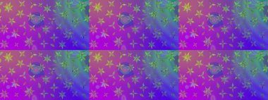 Raster düz çiçek çizim deseni. Hediye ambalaj kağıdı, tebrik kartları, posterler ve pankart tasarımı. Mor renkte çiçekler.