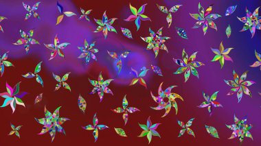 Raster illüstrasyonu. Çiçekli karalama şeklinde Raster çiçek deseni. Yumuşak, bahar çiçekleri mor renklerde.