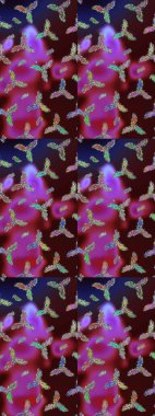 Raster illüstrasyonu. Kahverengi, mor ve mor kar taneleri. Noel için tatil tasarımı, yeni yıl moda baskıları. Kar tanelerinin soyut arkaplanlı Noel arkaplanı. Güzel tasarım..