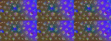 Mor renkli etnik çiçeklerle zarif bir eskiz şekli. Asya Tekstil 'inde Raster Çiçek İllüstrasyonu.