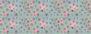 Çiçeksel fantezi tasarımı ve parlak bir arka plan çizimi. Düz Çiçek Elementleri Tasarımı. Renkli Bahar Teması çizim şablonu.