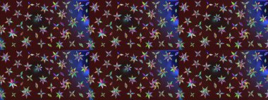 Raster illüstrasyonu. Renkli Bahar Teması eskiz kalıbı. Düz Çiçek Elementleri Tasarımı. Kahverengi renkte zarif çiçekler ve suluboya..