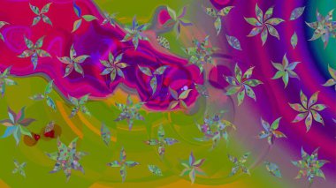 Raster illüstrasyonundaki çiçek desenli çizim. Düz Çiçek Elementleri Tasarımı. Renkli Bahar Teması eskiz kalıbı. Süslü kumaş deseni.