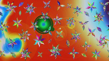 Raster Floral Illustration, Asyalı tekstil. Turuncu renkli etnik çiçeklerle zarif bir eskiz deseni..