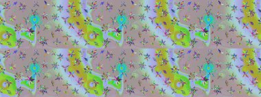 Desen, çizim, çiçek sınırı. Çiçek çelengi. Güzel, parlak, pürüzsüz kumaş, tuval. Kıvırcık, parlak örgü. Eski moda arka plan. Raster illüstrasyonu.