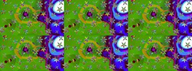 Yeşil renkli çiçekler. Hediye ambalaj kağıdı, tebrik kartları, posterler ve pankart tasarımı. Raster düz çiçek çizim deseni.