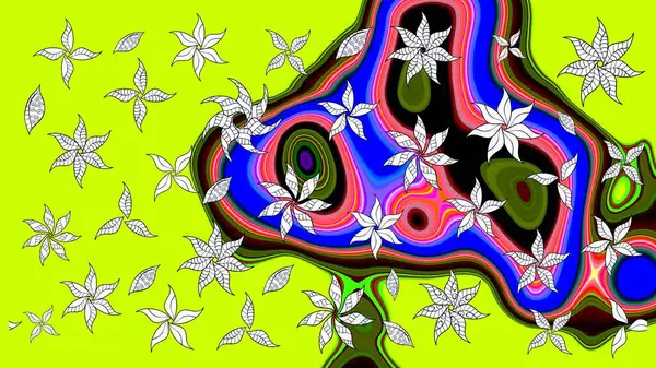 Düz Çiçek Elementleri Tasarım Raster illüstrasyonu. Yeşil renkli çiçekler. Renkli Bahar Teması eskiz kalıbı. Çiçek eskiz kalıbı geçmişi.