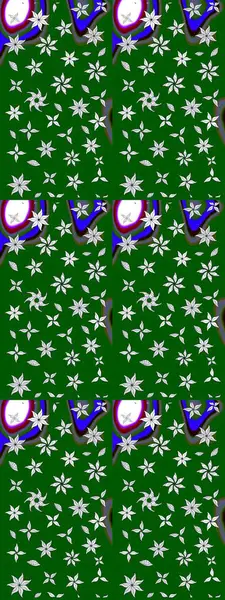 Küçük çiçekteki sevimli çiçek deseni. Yumuşak, yeşil renkli yaz çiçekleri. Raster deseni. Raster illüstrasyonu.