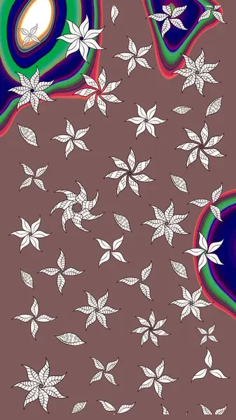 Raster illüstrasyonu. Robot resim. Şirin çiçek elementleri. Kahverengi renkte çiçekler.