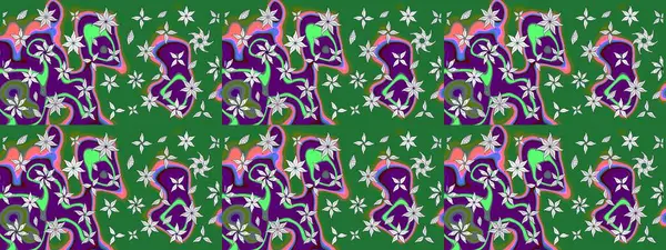 Yeşil çiçekli eskiz deseni, suluboya çiçek deseni, sevimli çiçek, duvar kağıdı, kart veya kumaş için fayanslı. Raster - stok.