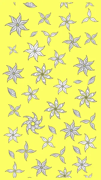 Renkli Bahar Teması eskiz kalıbı. Sarı renkli çiçekler. Asya tekstil tarzında. Raster illüstrasyonu. Çiçek desenli çizim. Düz Çiçek Elementleri Tasarımı.