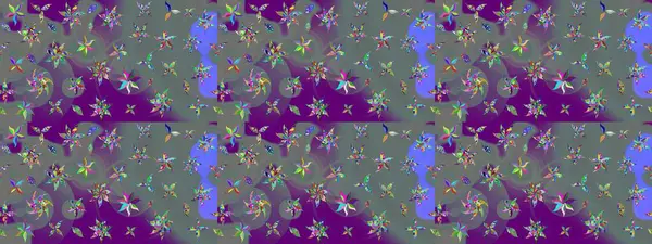 Çiçeksel fantezi tasarımı ve parlak bir arka plan çizimi. Düz Çiçek Elementleri Tasarımı. Renkli Bahar Teması çizim şablonu.