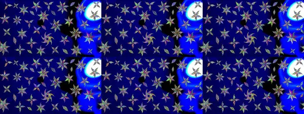 Mavi renkli çiçekler. Raster illüstrasyonunda çiçek deseni çizimi.