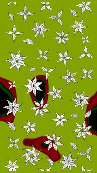 Düz Çiçek Elementleri Tasarımı. Sevimli çiçek raster deseni. Sketch Colour Spring Theme eskiz kalıbı. Yeşil renkte çiçekler.