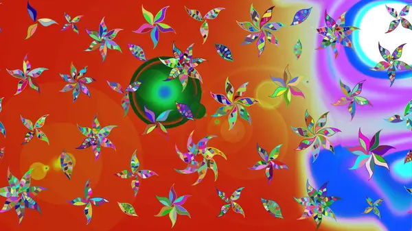 Küçük çiçekteki sevimli çiçek deseni. Raster illüstrasyonu. Turuncu renkte çiçekler.