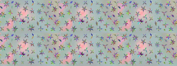 Çiçeksel fantezi tasarımı ve parlak bir arka plan çizimi. Düz Çiçek Elementleri Tasarımı. Renkli Bahar Teması çizim şablonu.