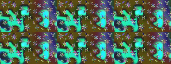 Raster düz çiçek çizim deseni. Yeşil renkli çiçekler. Tasarım hediye paketi, tebrik kartları, posterler ve afiş tasarımı.