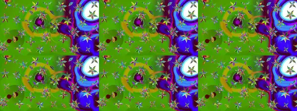 Yeşil renkli çiçekler. Hediye ambalaj kağıdı, tebrik kartları, posterler ve pankart tasarımı. Raster düz çiçek çizim deseni.