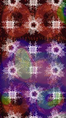 Raster illüstrasyonu. Bokeh kahverengisi, mor, nötr ve kar taneleriyle dekoratif Noel arkaplanı.