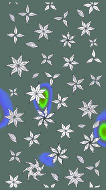 Raster deseni. Ağaç dallı bahar çiçekleri, çiçek siluetiyle nötr renkler.