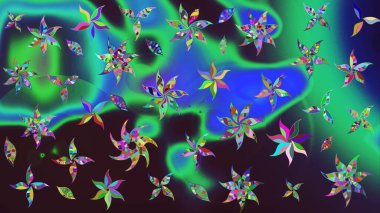 Tekstil ve kapak tasarımı için mükemmel. Elle çizilmiş sonbahar çiçeği deseni. Renkli yeşil çizim kalıbı. Yeşil renkli çiçekler. Doodle tarzı.