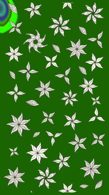 Yeşil renkli bitkilerden oluşan parlak çiçekli çizim deseni.