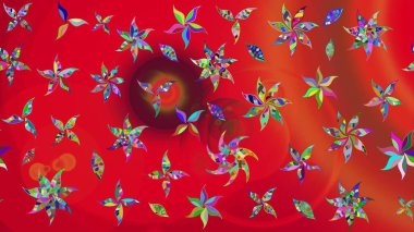 Kibarca, kırmızı renkte bahar çiçekleri. Raster illüstrasyonu. Raster çiçek desenli ve çiçekli..