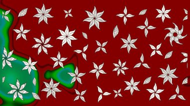 Elle çizilmiş çiçek desenli Raster çizimi. Kırmızı arka planda. Tekstil, kumaş, ambalaj, hatıra defteri için hoş bir çiçek arkaplanı. Çocuksu tasarım.