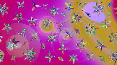 Raster Illustrasyon 'daki Çiçek Deseni' nin son moda çizimi. Renkli Yaz Temalı eskiz kalıbı. Düz Çiçek Elementleri Tasarımı. Mor renkte çiçekler.