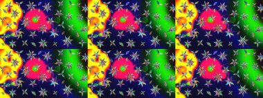 Raster çiçek desenli çiçek deseni, yapraklar, dekoratif elementler, sıçrama, lekeler, el çizimi kontur çizgileri ve Doodle çizim stili, grafik raster çizim çizimi.