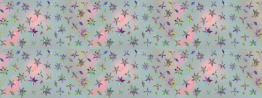 Çiçeksel fantezi tasarımı ve parlak bir arka plan çizimi. Düz Çiçek Elementleri Tasarımı. Renkli Bahar Teması çizim şablonu.