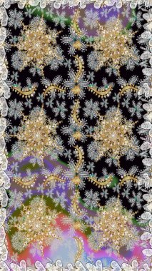 Gri renklerdeki altın element. Barok tarzında altın çiçekli süs. Doku arka planında altın duvar kâğıdı. Damask kusursuz yinelenen arkaplan.