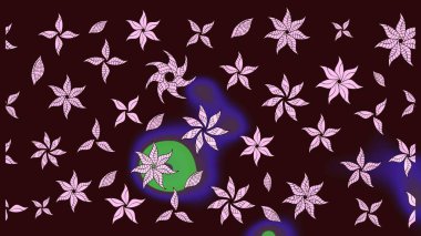 Suluboya elle çizilmiş çiçek desenli eskiz deseni. Parlak renkli fantezi çiçekleri, yapraklar, kahverengi renkli tomurcuklar, kahverengi.