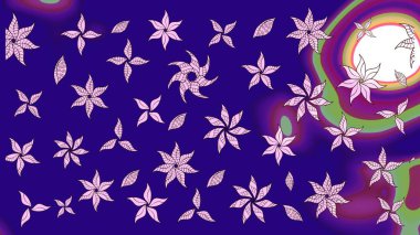 Parlak çiçekli kolaj çiçeği mavisi. Çiçek tasarımı için inanılmaz bir kolaj cenneti tarzı. Çiçekli zambaklar eskiz arka planı.