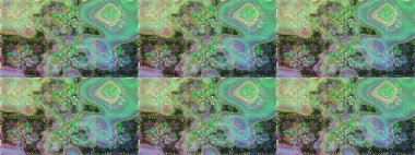 Renkli süs kenarı. Çiçek duvar kağıdı. Yeşil ve nötr renklerde. Kusursuz desen. Hint süsü. Raster illüstrasyonu.